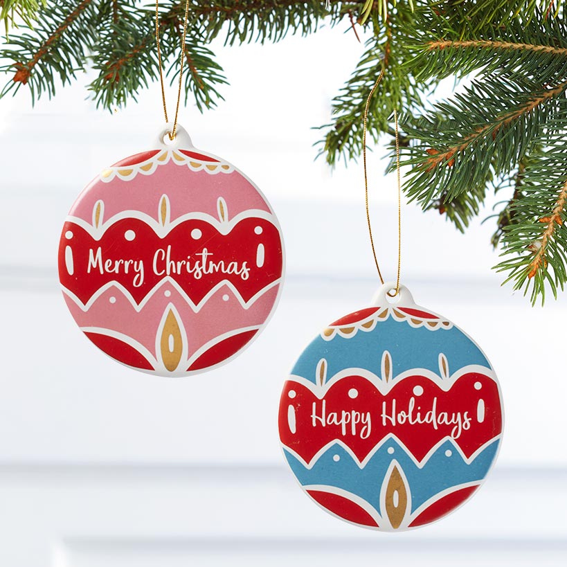 Set of 2 Colorful Round Ornaments