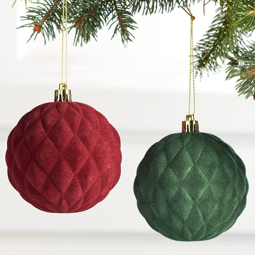 Set of 2 Diamond Velvet Ball Christmas Ornaments