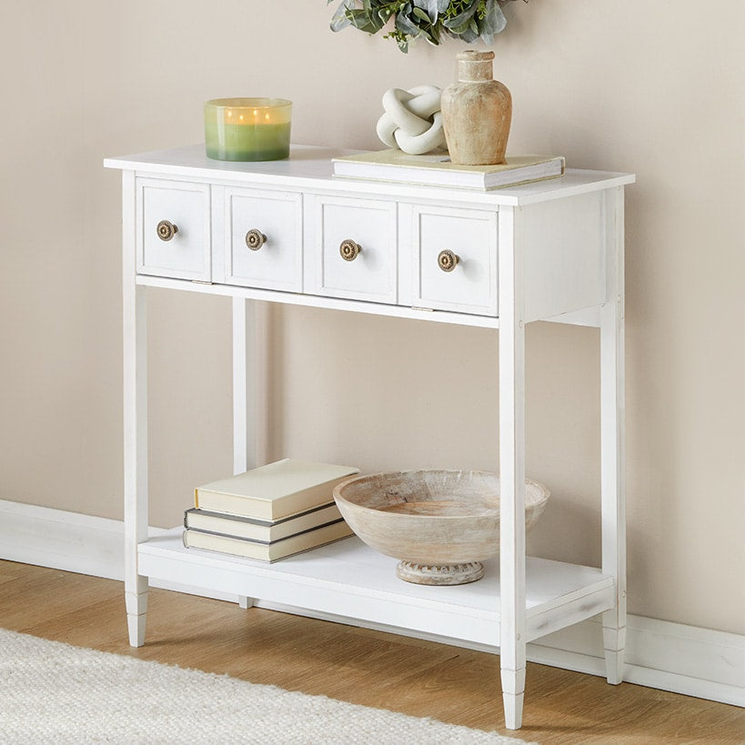 Console Gray Table with Drop-Down Drawer