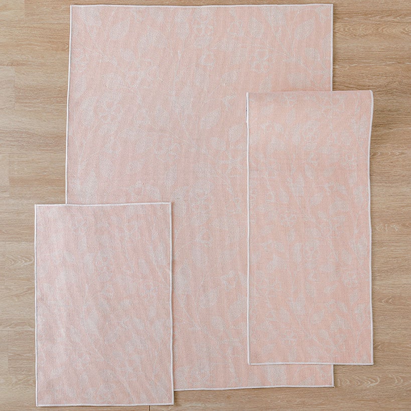 Pink Floral Machine Washable Rug X13959