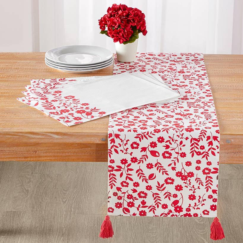 Red Floral Set of 4 Placemats or Runner P19920