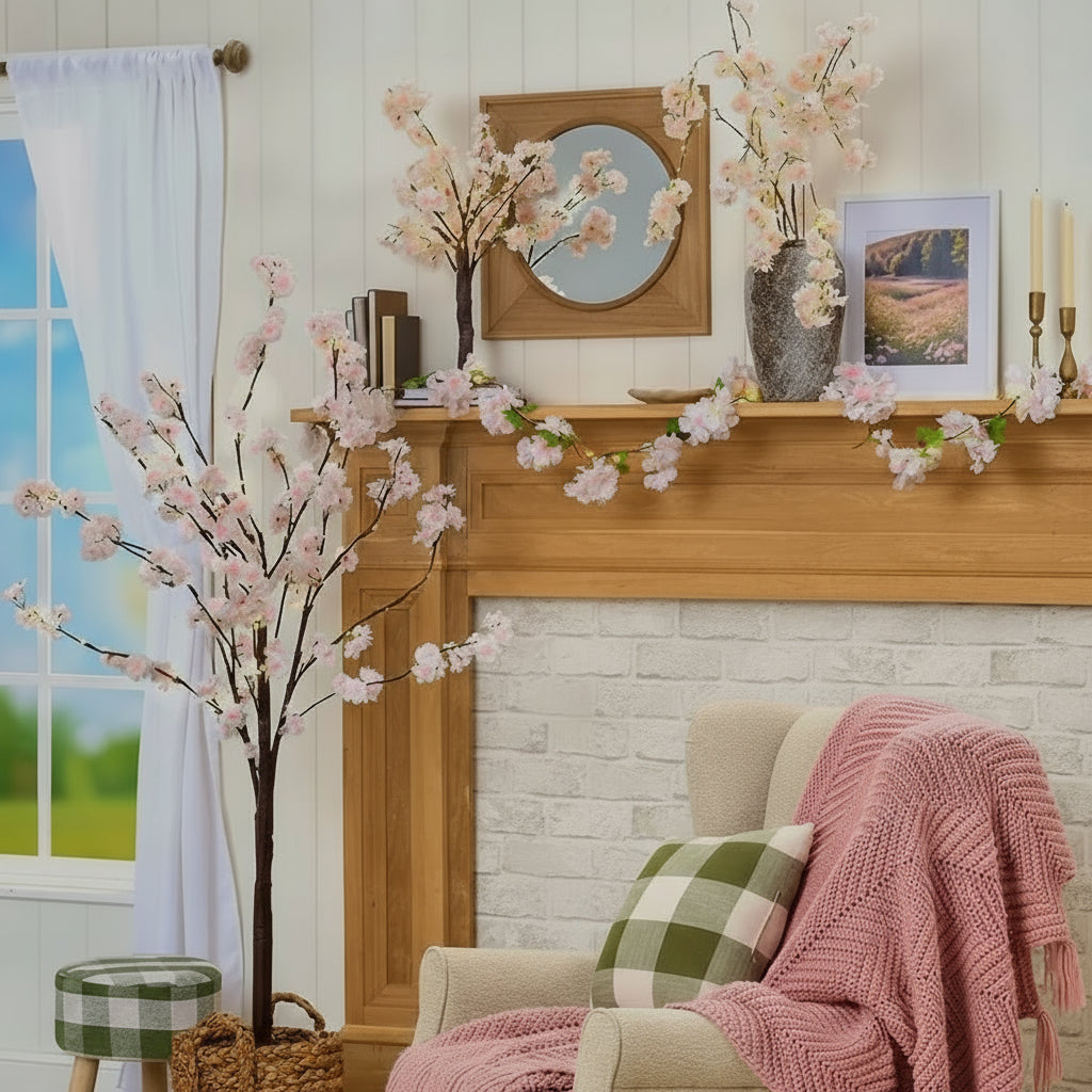 Lighted Cherry Blossom Garland, 2 Pc Branches, Table Tree, 48" Tree B795