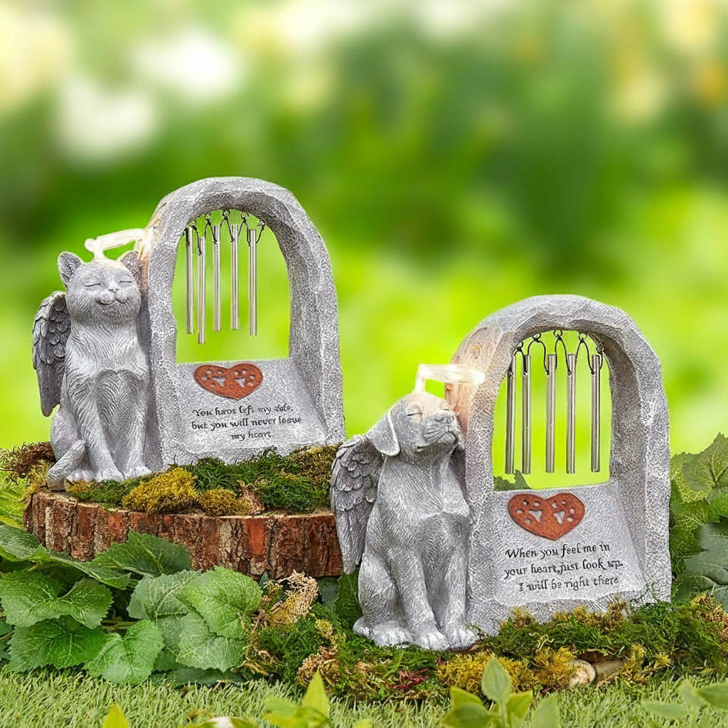 Solar Pet Memorial Statue with Chimes & Halo F140