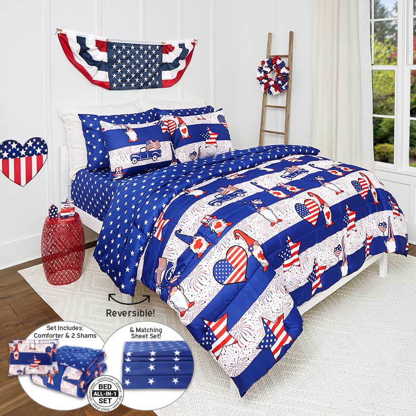 Stars and Stripes Gnome Complete Comforter Set