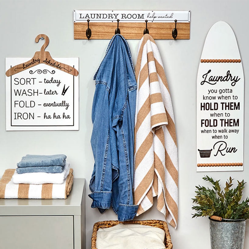 Humorous Laundry Room Wall Décor - Laundry Hooks or Schedule