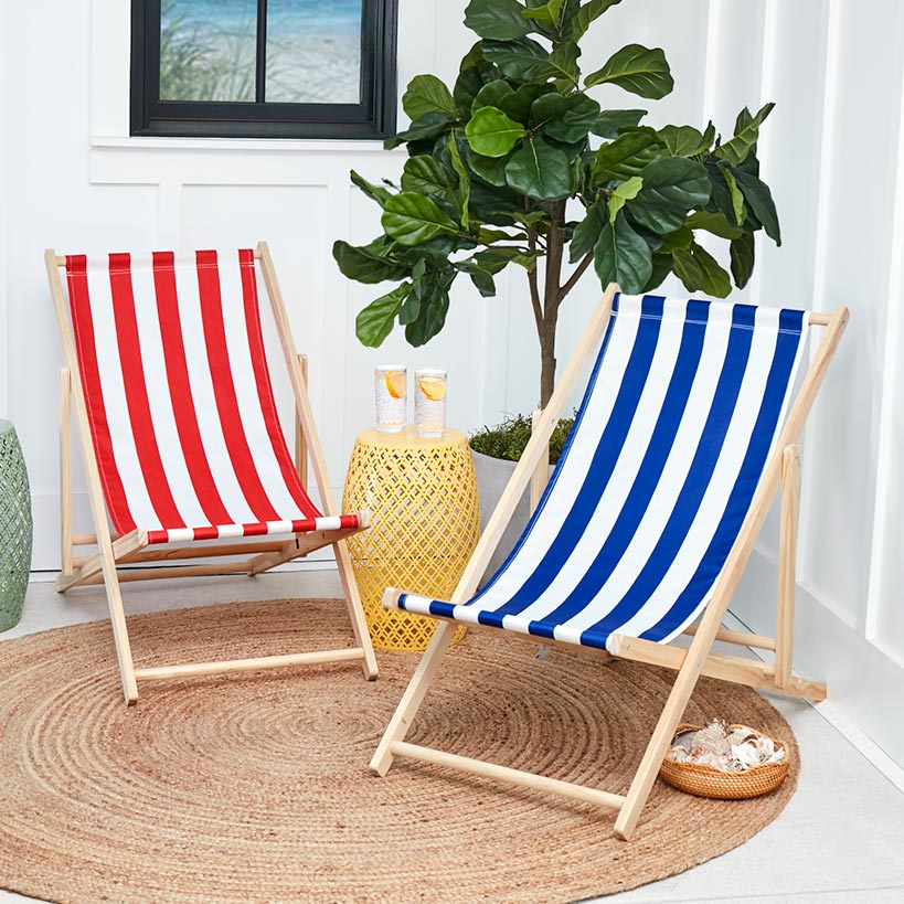 Foldable Patio Sling Lounge Chair with Stripes