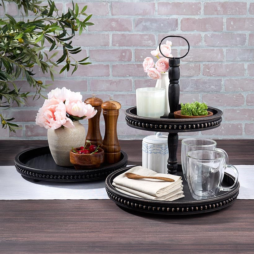 Beaded Wood Round Trays