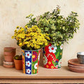 Talavera-Inspired Metal Planters - Set of 2