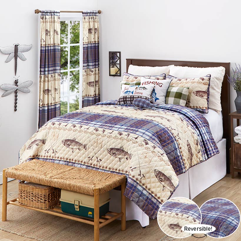Fly Fishing Reversible Full/Queen or King Quilt, or Decorative Pillow