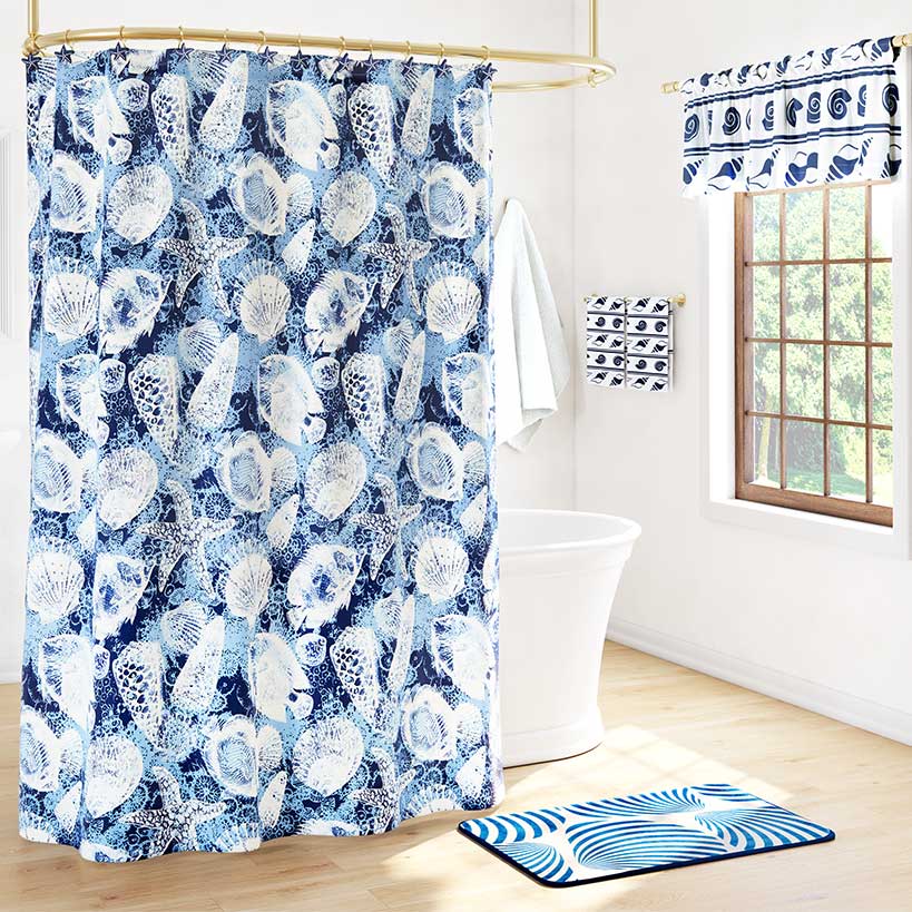 Bath Collection Shower Curtain with Hooks, Valance, Towels and Rug I7644