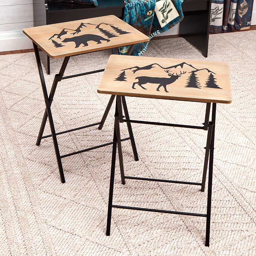 Folding Wood Tray Table with Lodge Design V950