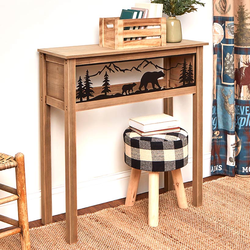 Wood Console Table with Metal Bear Accents T3352