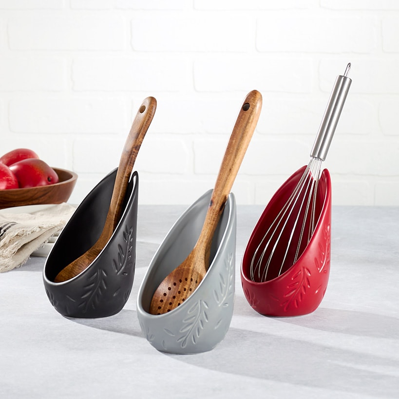 Embossed Upright Spoon Rest Utensil Holder