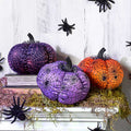 Halloween Plush Webbed Pumpkin Decor - Orange or Purple
