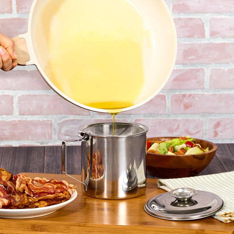 Grease Container with Removable Strainer Stainless Steel