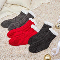 Women's Fleece-Lined Knitted Slipper Socks with Grippers