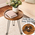 Wooden Side Table with Metal Foldable Legs N3350