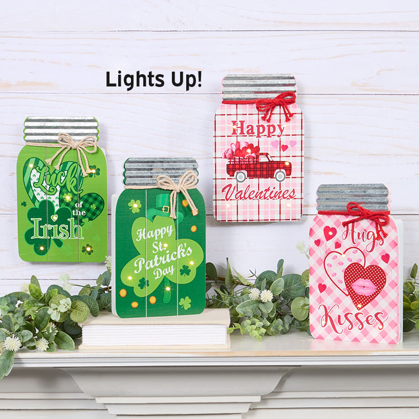 Lighted Mason Jar Wall Plaque With Saying for Valentine's and St Patrick's