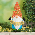 Welcome Gnome Garden Stake With Solar Flower Hat