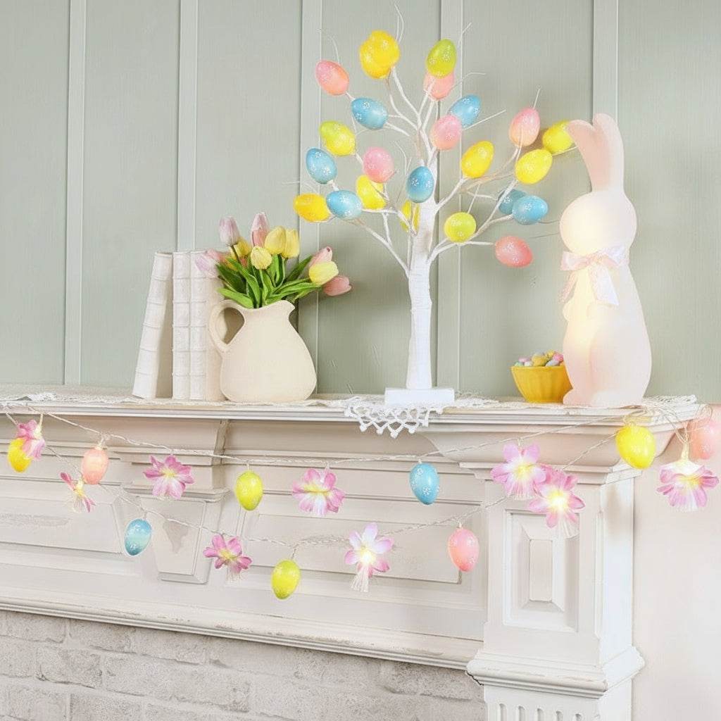 Pastel Easter Egg String Light with Flowers, Battery Operated F84347