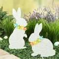 White Bunny With Solar Flowers Stake - Sitting or Standing