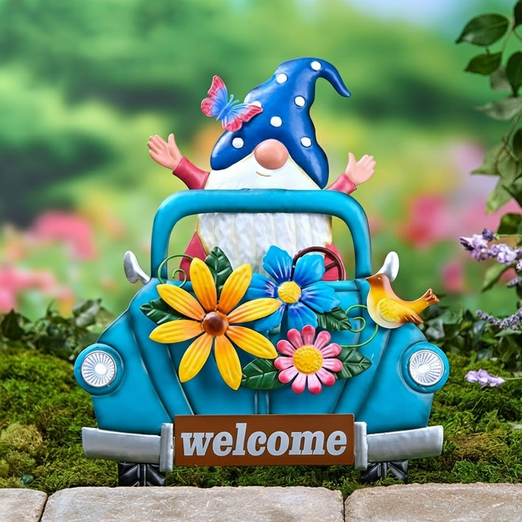 Solar Truck With Gnome Driver Garden Stake