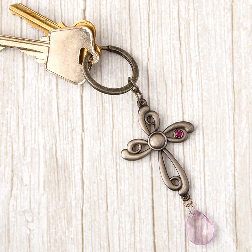 Floral Cross Keychain With Charm X253303