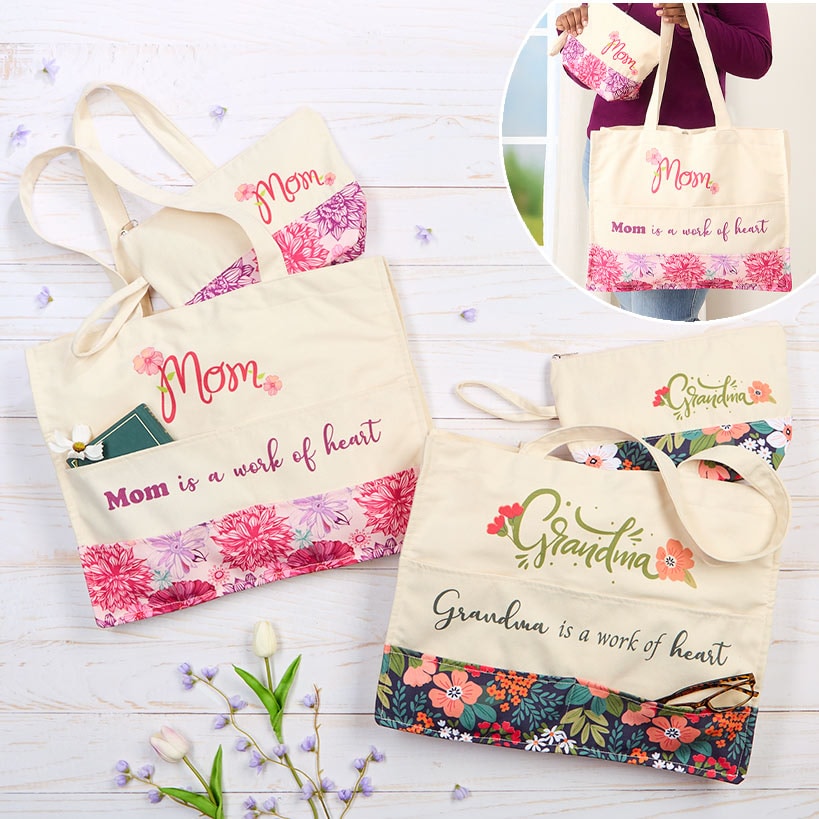 Mom Or Grandma Themed Tote and Clutch Set