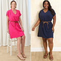Women's Dolman V-Neck Dress with Braided Belt