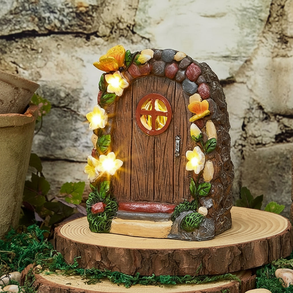 Miniature Solar Fairy Garden Door with Butterfly Accents F539232