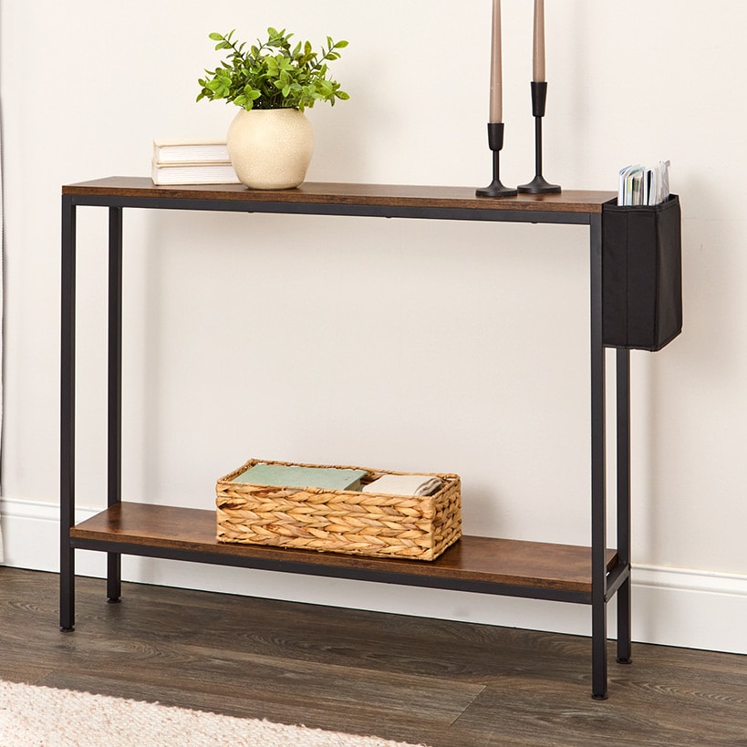 Narrow Console Table 2-Tier with Side Pocket L2441
