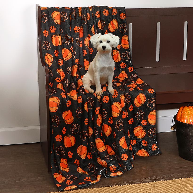 Halloween Pet Blanket Lightweight Cozy Festive Pumpkins And Paw Print