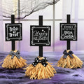 Halloween Witch's Broom Tabletop Rectangular Sign With Message And Bow