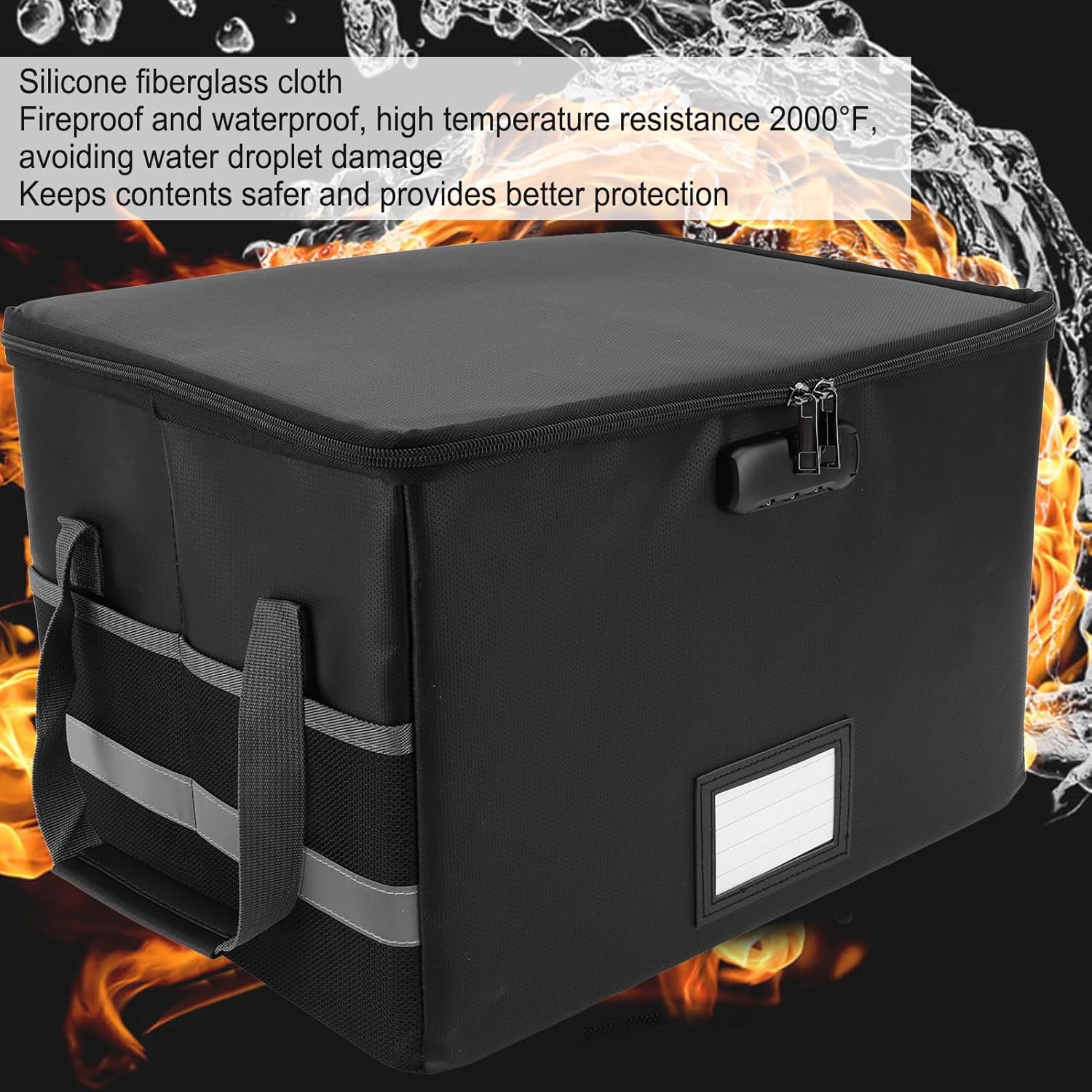 Fireproof Document Box with Lock, 15.6 x 12.2 x 10 Inches C45495