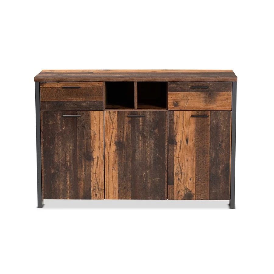 Rustic Brown Wood and Grey Metal 2-Door Sideboard Buffet D53197