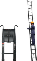 Compact 20FT Aluminum Telescoping Extension Ladder with 2 Detachable Roof Hooks Y23902