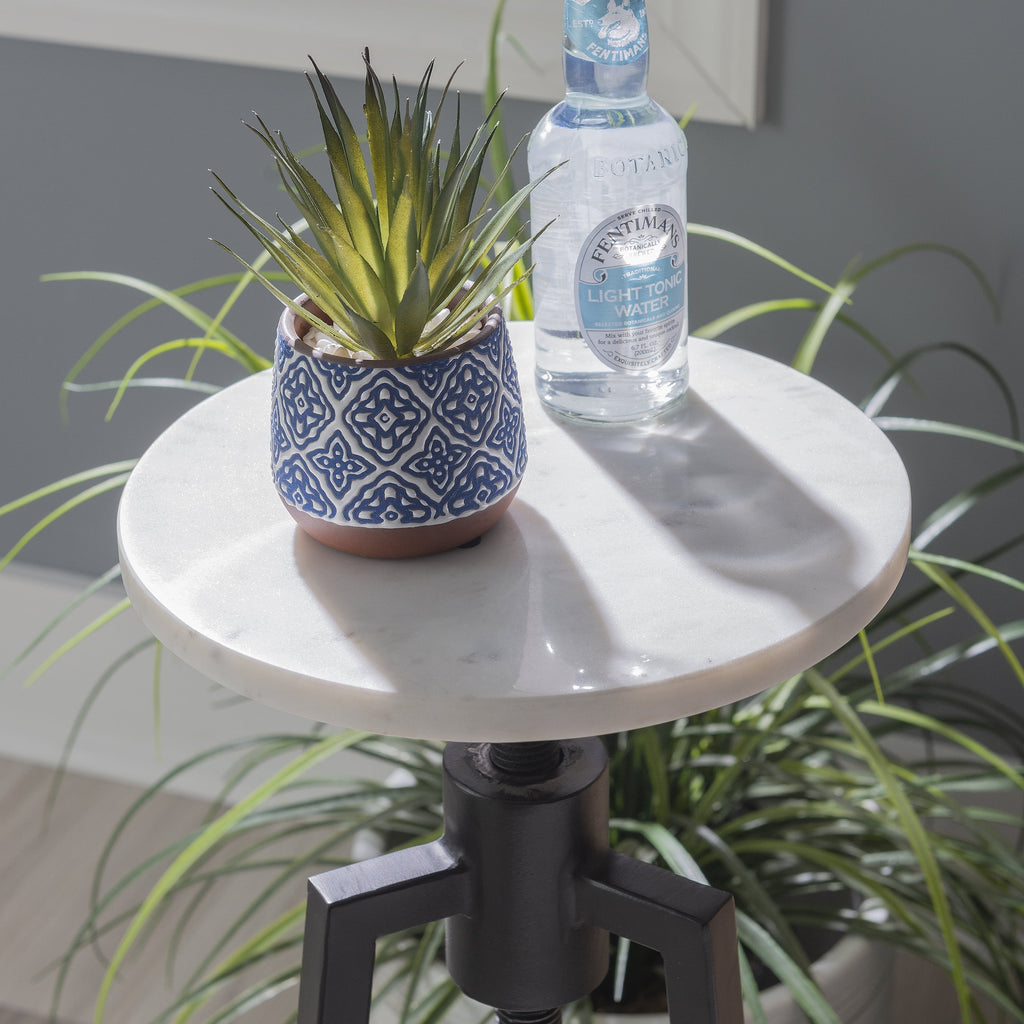 Black/White Marble Round Adjustable Height Drink Table J67196