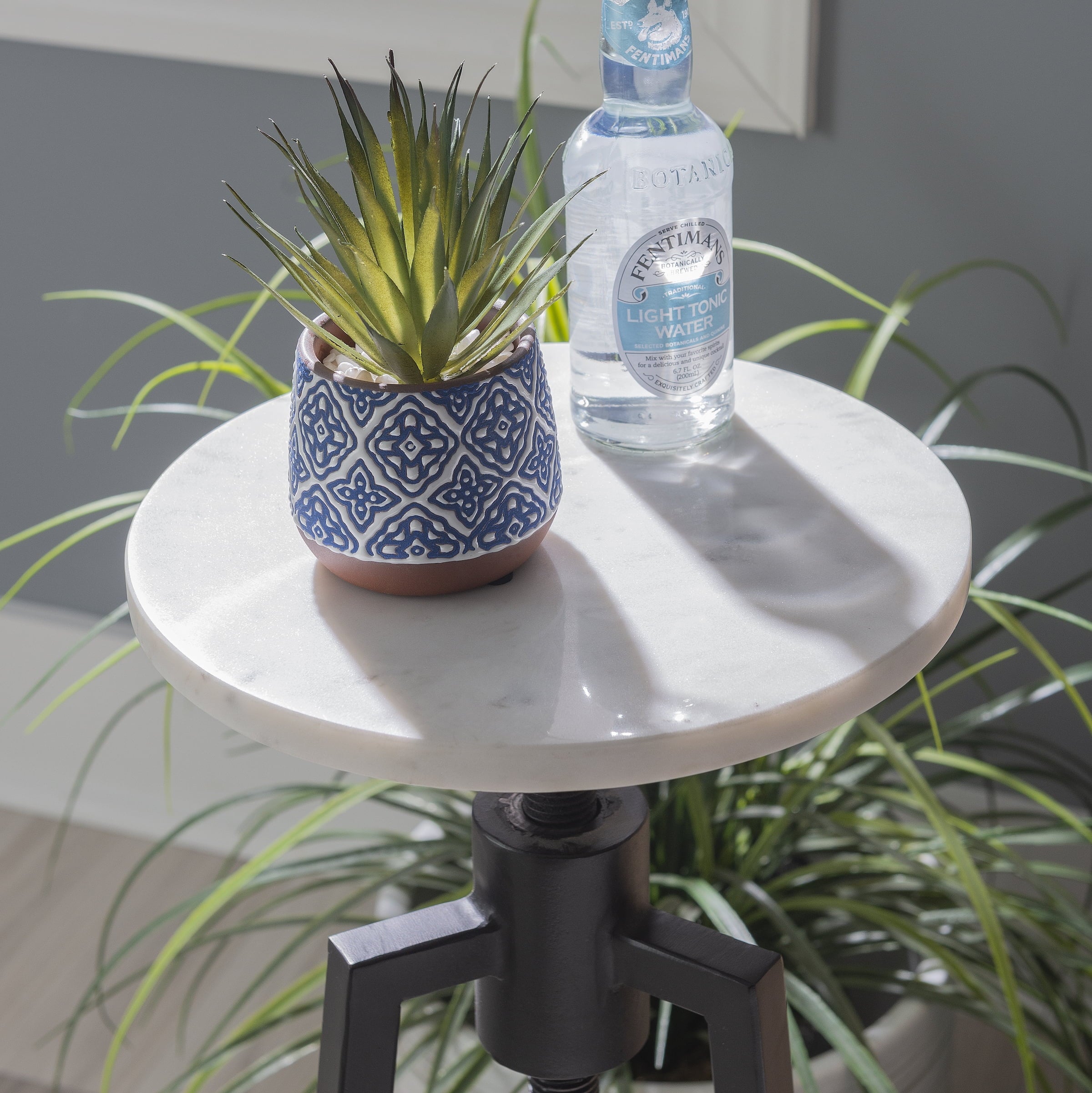 Black/White Marble Round Adjustable Height Drink Table J67196