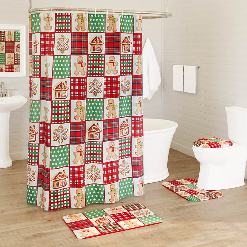 Memory Foam Bath Rug and Shower Curtain 16-Pc Set Q966