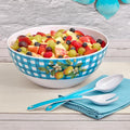 Citrus Chic Blue Plaid and Lemon Print Melamine Salad Bowl with Utensils