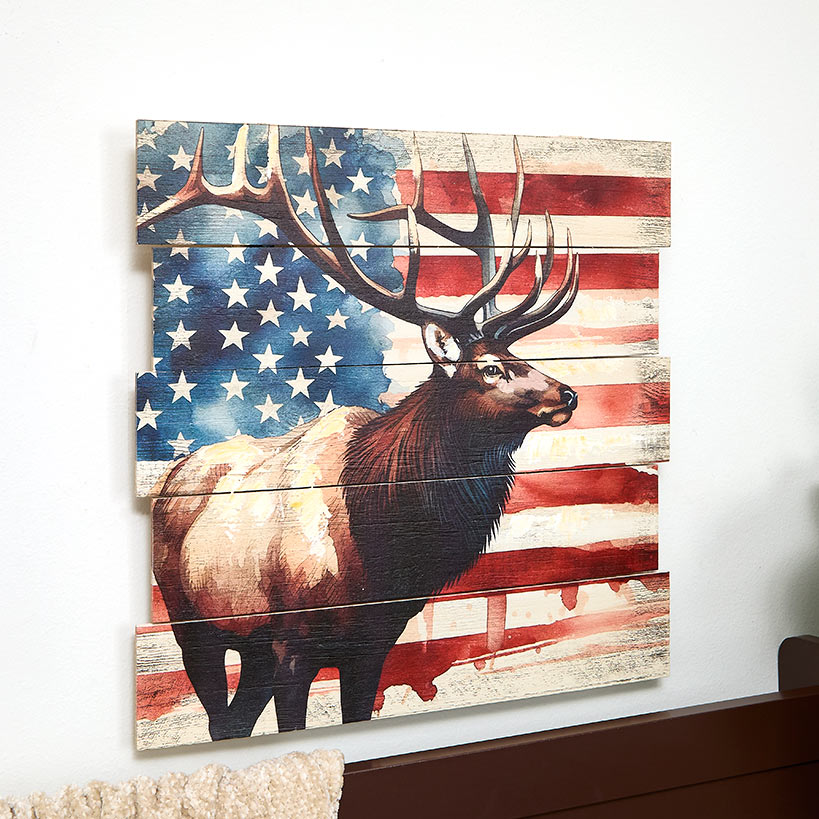 Buck with American Flag Wall Art J554