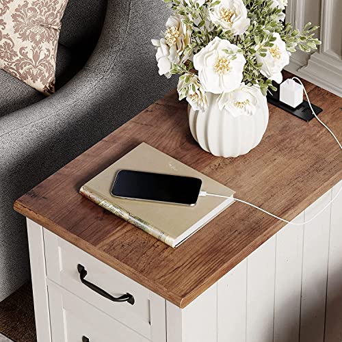 White/Oak 2 Pack End Table with Charging Station and Drawer B14623