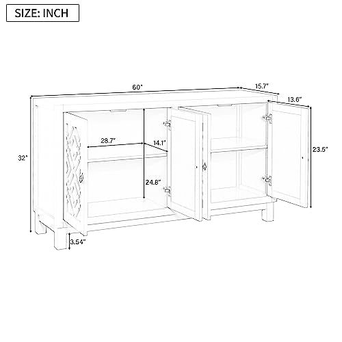 Black 4 Door Sideboard Storage Cabinet with Adjustable Shelves N7588