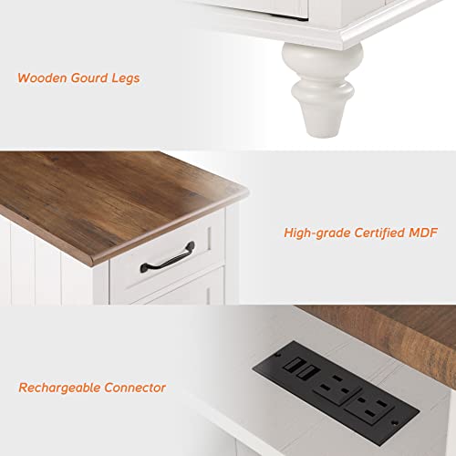 White/Oak 2 Pack End Table with Charging Station and Drawer B14623