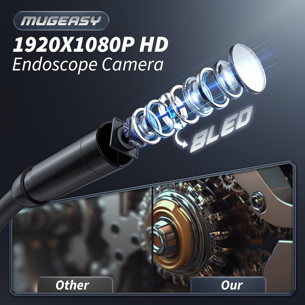 1920P HD Endoscope Camera with 8 LED Lights, 16.4FT Semi-Rigid Cord, IP67 Waterproof S957