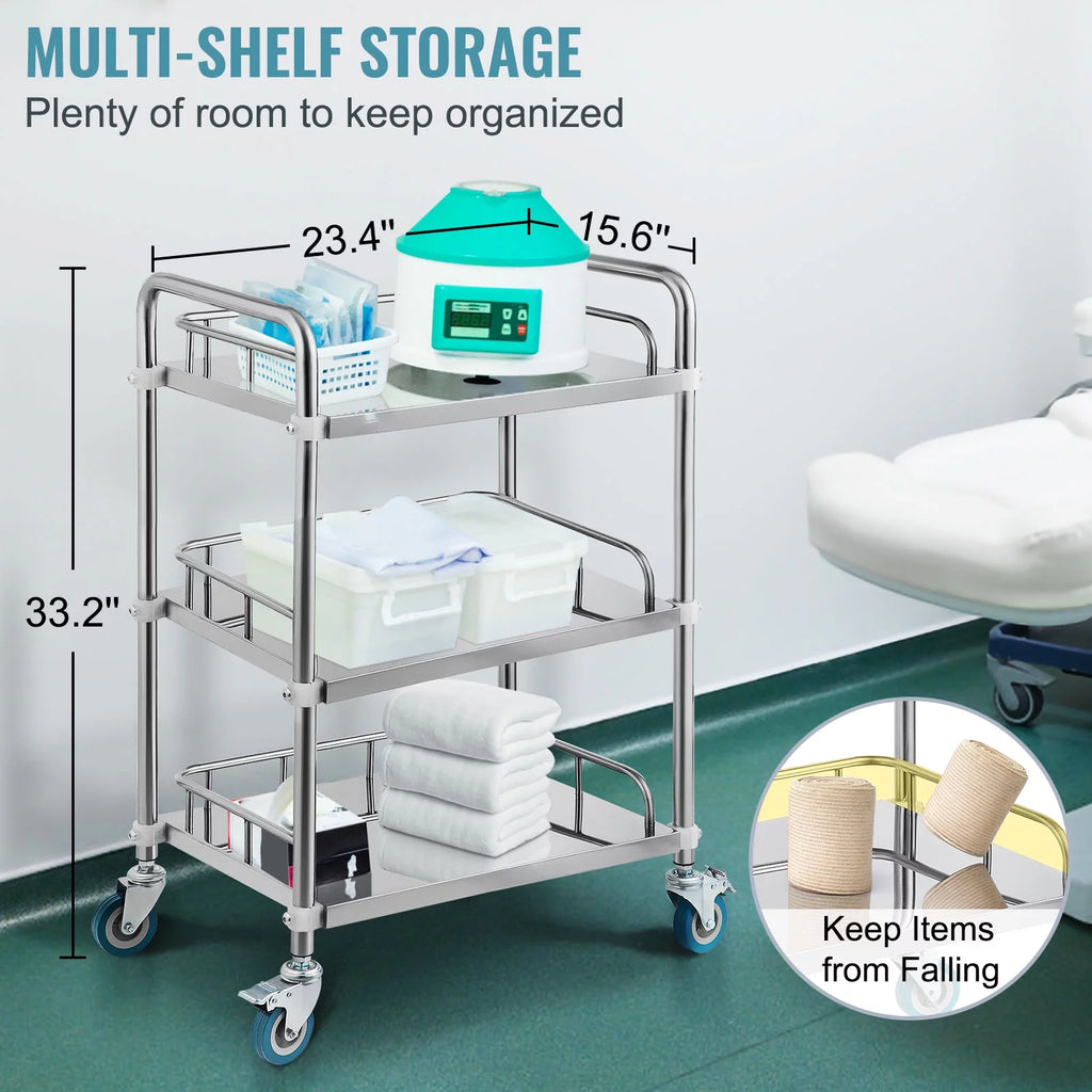 3-Layer Stainless Steel Lab Medical Equipment Cart B6245