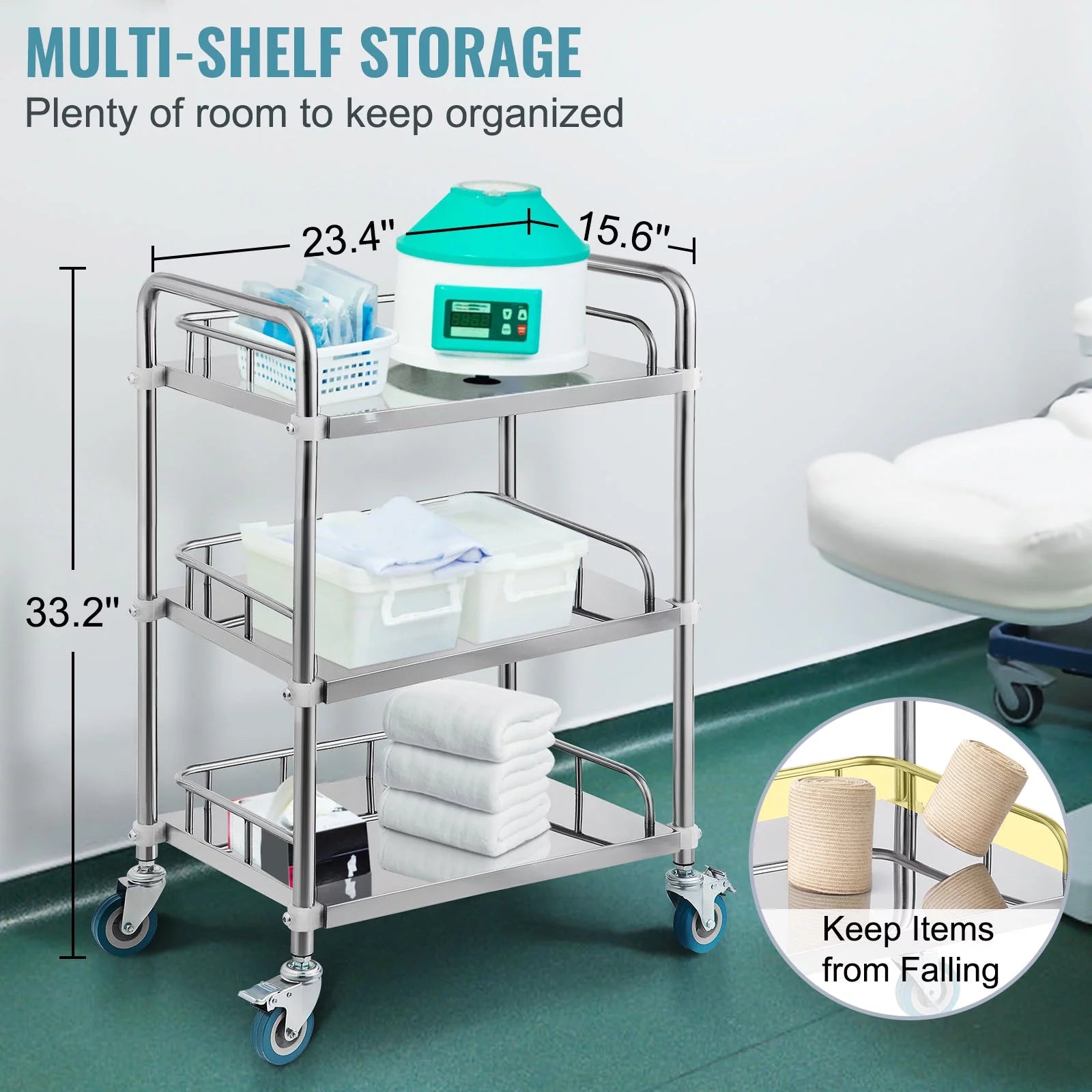 3-Layer Stainless Steel Lab Medical Equipment Cart B6245