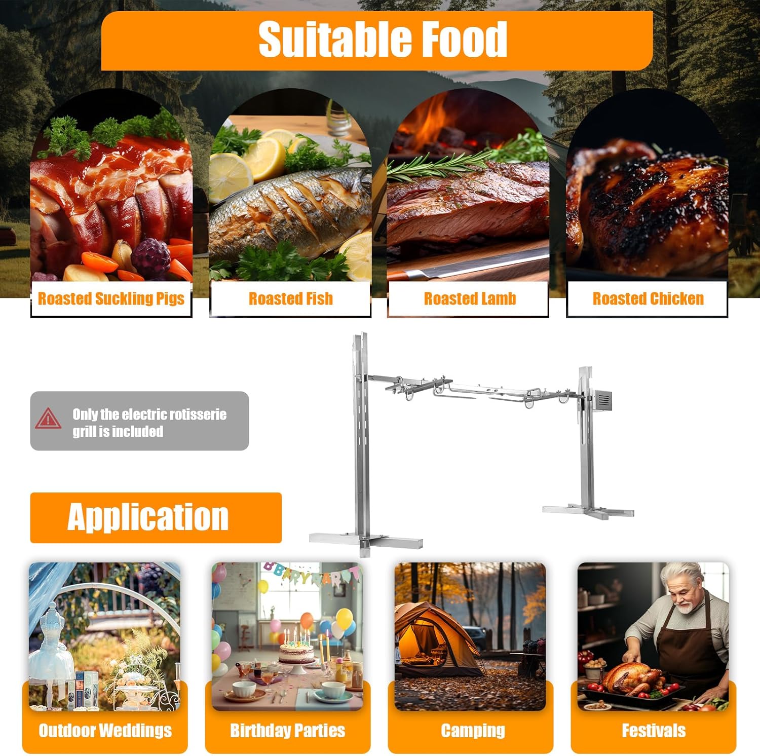 53" Electric Rotisserie Grill with Adjustable Height Stainless Steel J78122