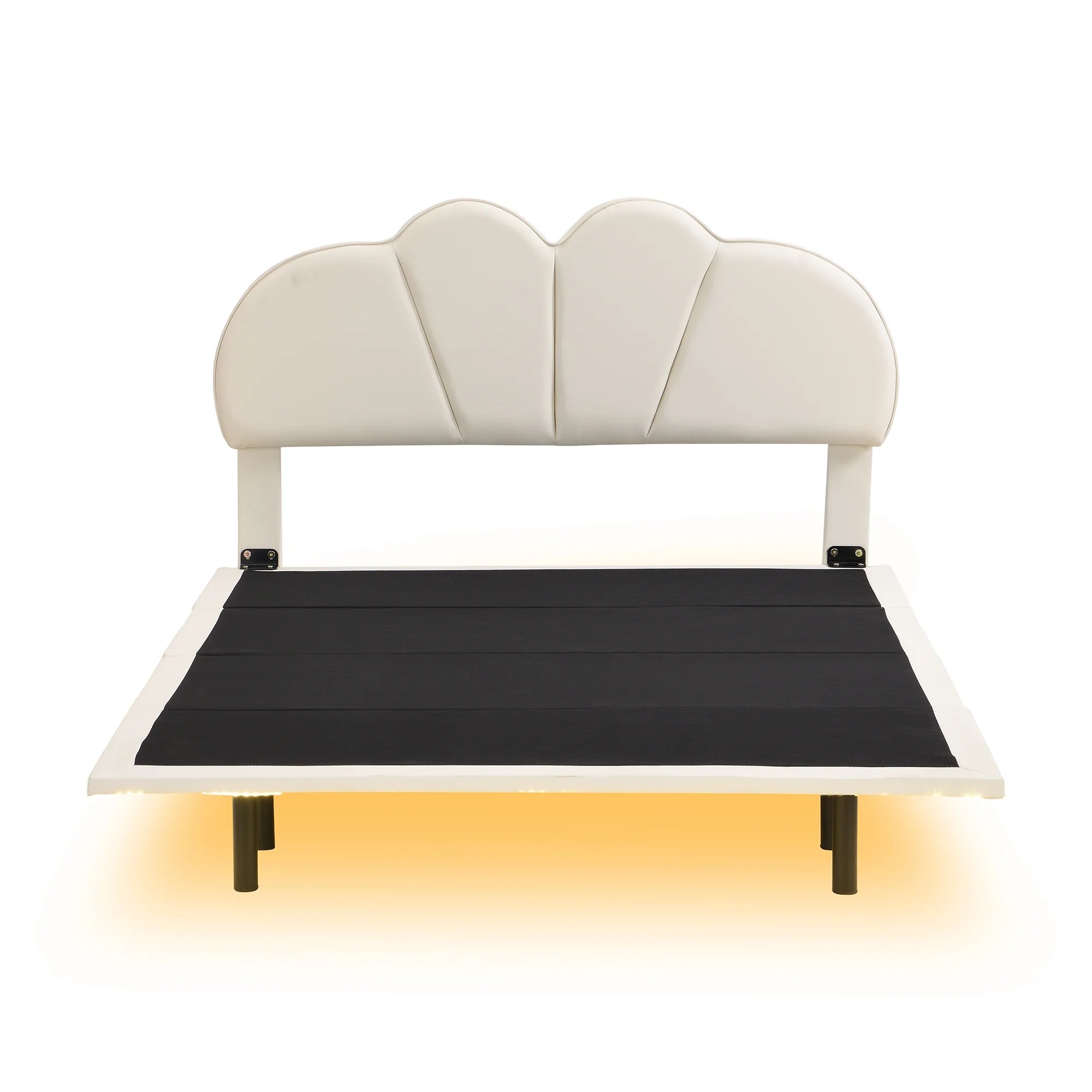 Beige Full Size Upholstered Platform Bed with LED Lights Y90169