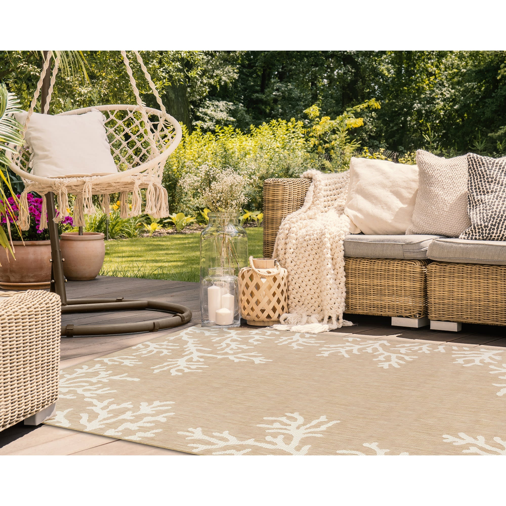 Carmel Coral Border Indoor Outdoor Area Rug